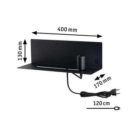 Oprawa ścienna DEVARA E27 max.1x40W USB C 230V czarny mat /metal