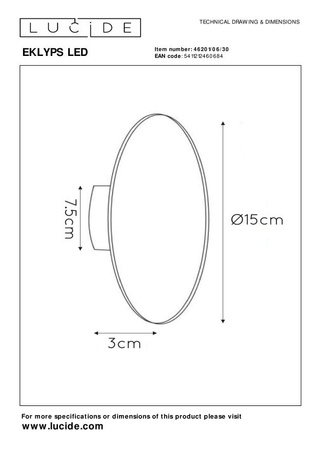 Lampa ścienna EKLYPS LED 46201/06/30 Lucide