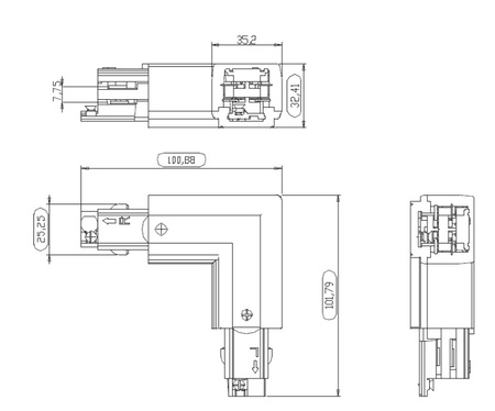 Łącznik do systemu ProRail3 L wewnętrzny 230V czarny / metal / tworzywo sztuczne