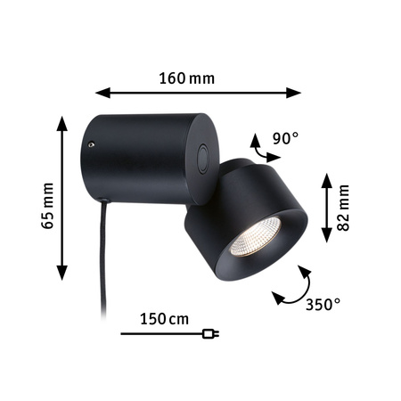 Lampa ścienno / stołowa PURIC PANE LED 3W 3-STEP DIM 300lm 2700K 230V czarny / metal