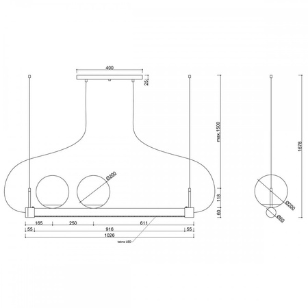 LIGNE czarna lampa wisząca z taśmą LED LIG222P61 UMMO