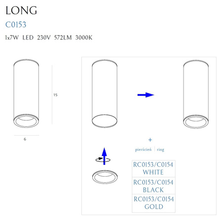 Maxlight Long C0153 Lampa Sufitowa/Plafon Okrągły Biały