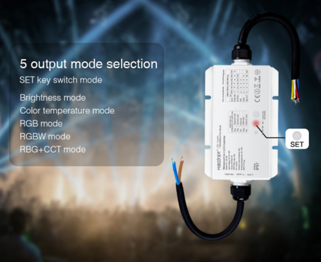 Odbiornik LED 5w1 IP67 - MONO /CCT /RGB /RGB+CCT - 12-36V DC 20A - LS2-WP