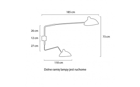 Kinkiet RAVEN WALL UP 2  Czarny  Z Wysięgnikiem ADANI AD119