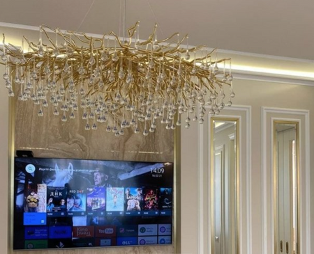 Żyrandol złoty lampa wisząca sufitowa glamour nowoczesna ICICLE RAINY RAIN 120CM GOLD ADANI AD181