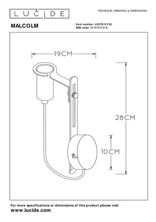 Lampa ścienna MALCOLM 45278/01/30 Lucide