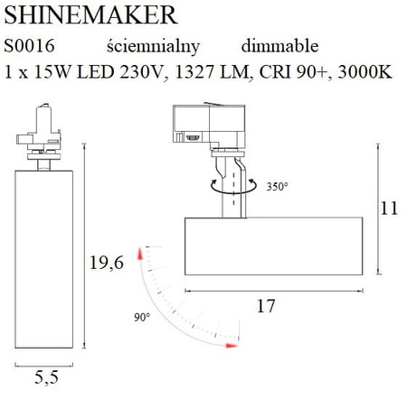 Maxlight Shinemaker S0016 Lampa Do Szynoprzewodu Czarna Ściemnialna