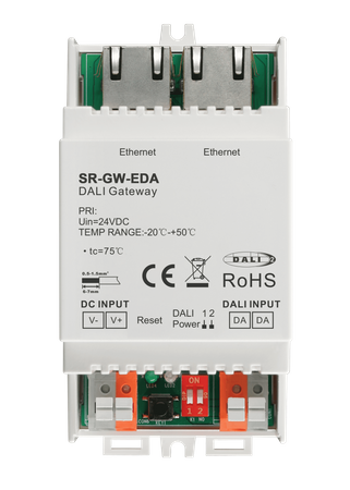 Brama DALI SR-GW-EDA z interfejsem Ethernet (IP) montowana na szynie DIN Sunricher