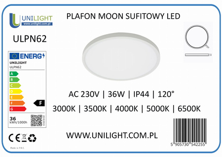 PLAFON MOON SUFITOWY LED OKRĄGŁY 36W CCT 40cm- Czarna