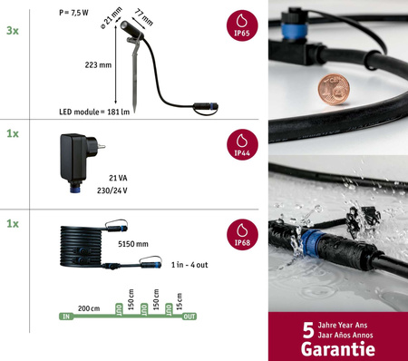 Zestaw ogrodowy Plug & Shine PLANTINI 3x2W 3000K IP65 24V zestaw antracyt / aluminium