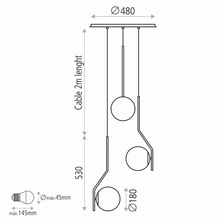 Lampa wisząca Maui ACB Lighting LED E27 Opalowy/Czarny Mat Aluminium/Szkło/Stal C81633N