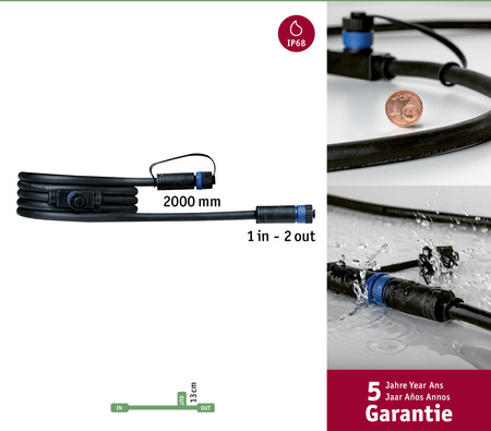 Przewód połączeniowy Plug & Shine 2m 1in-2out IP68 24V czarny / tworzywo sztuczne