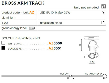 BROSS ARM TRACK 3LINE WHITE Azzardo AZ3500