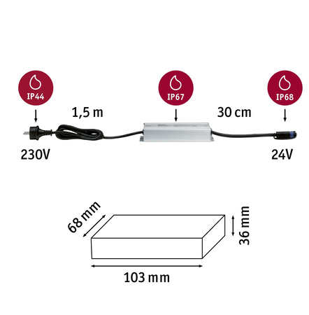 Transformator zewnętrzny Plug & Shine 75W 230/24V DC IP67 srebrny / aluminium