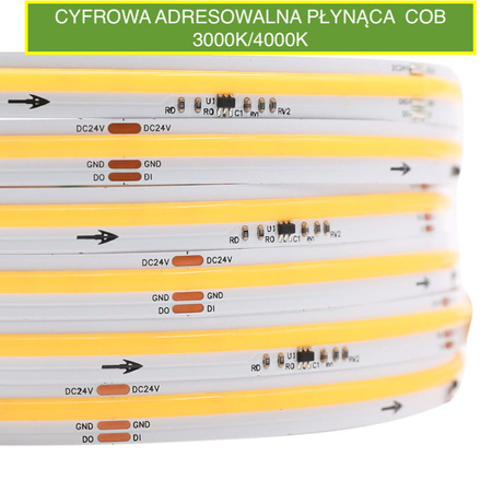 Taśma LED SPI Cyfrowa adresowalna PŁYNĄCA 4000K Neutralna 24V / COB / 12W / 360LED / IP20 / DIGITAL IC / WS2811-UCS1903 / 5m / 10mm ULLS40 proCOB®