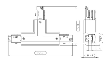 Łącznik do systemu ProRail3 T prawy 230V czarny / metal / tworzywo sztuczne