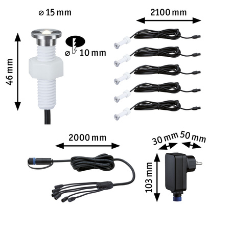 Oprawa do wbudowana Plug & Shine MicroPen II zestaw kompletny 5x0,2W 3000K IP67 24V zestaw dodatkowy srebrny / stal