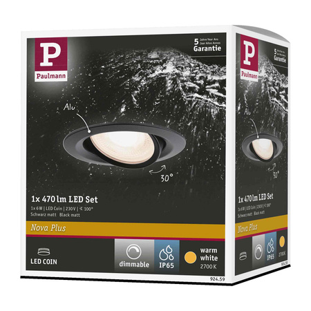 Oprawa do wbudowania NOVA LED PLUS DIM wychylna 6W 470lm 93mm 2700K IP65 230V  czarny matowy