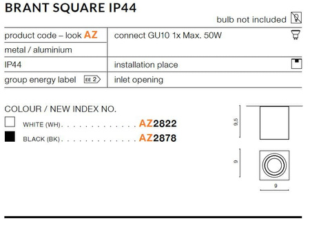 BRANT SQUARE IP44 WHITE Azzardo AZ2822