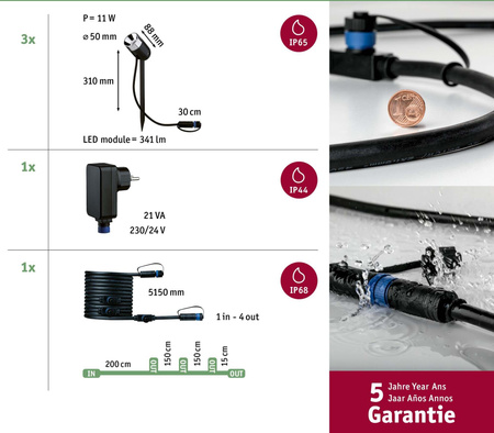 Reflektor ogrodowy Plug & Shine PIKE zestaw 3x3,5W 3000K IP67 24V antracyt / tworzywo sztuczne