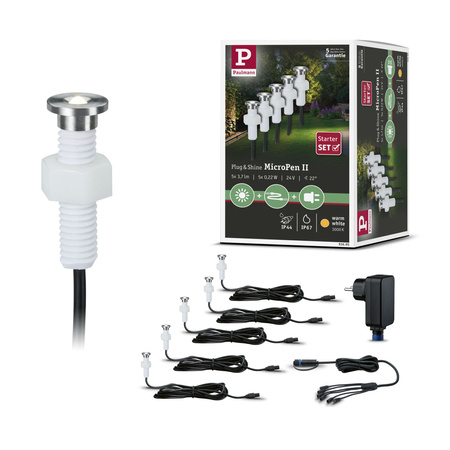 Oprawa do wbudowana Plug & Shine MicroPen II zestaw kompletny 5x0,2W 3000K IP67 24V zestaw dodatkowy srebrny / stal