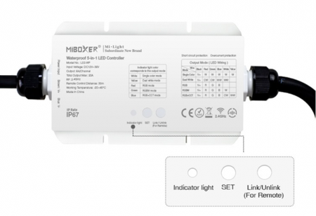 Odbiornik LED 5w1 IP67 - MONO /CCT /RGB /RGB+CCT - 12-36V DC 20A - LS2-WP