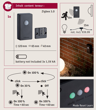 Bezprzewodowy czujnik zmierzchu Plug & Shine IP44 Zigbee Antracyt