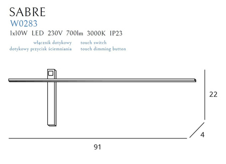 Maxlight  Sabre W0283 Kinkiet Czarny ściemnialny z włacznikiem dotykowym