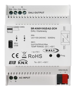 Bramka DALI KNX Plus do systemu KNX DALI2 i  do systemów DALI PRO SR-KNX9100-DA2-2CH Sunricher